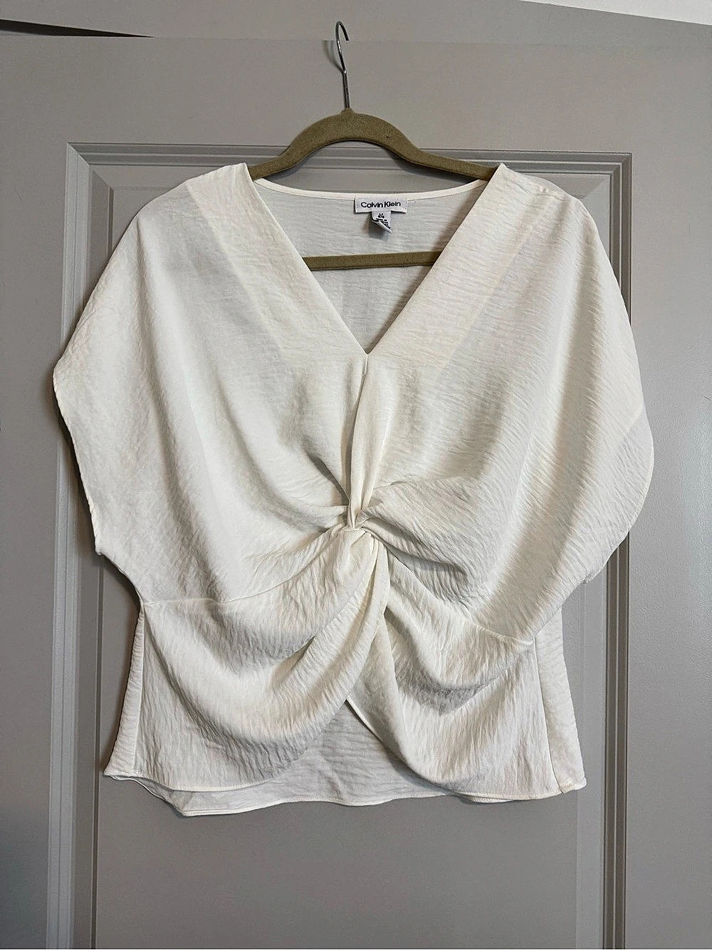 Calvin Klein Gathered Front White Blouse Like New